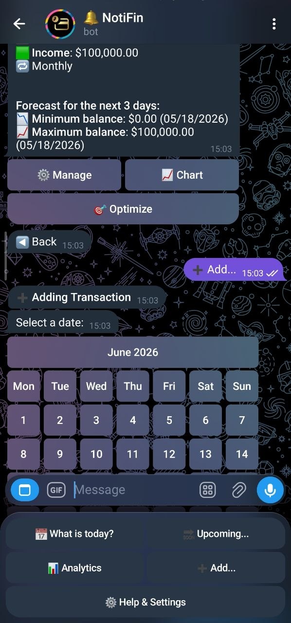 NotiFin Bot интерфейс