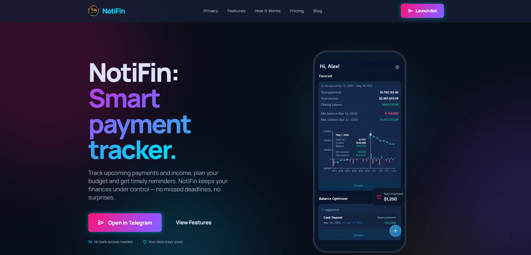 Скриншот сайта NotiFin